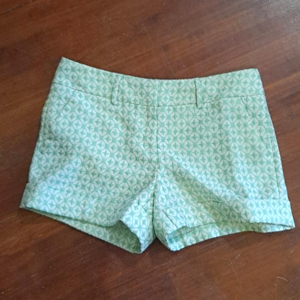 New York & Company Mint Green Patterned High Waist Shorts
